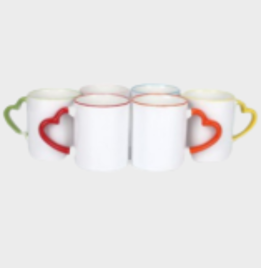  Customized Printing on Heart Handle Color Rim Mug